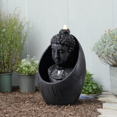 LED Lighted Buddha Head Outdoor Garden Water Fountain - 22"