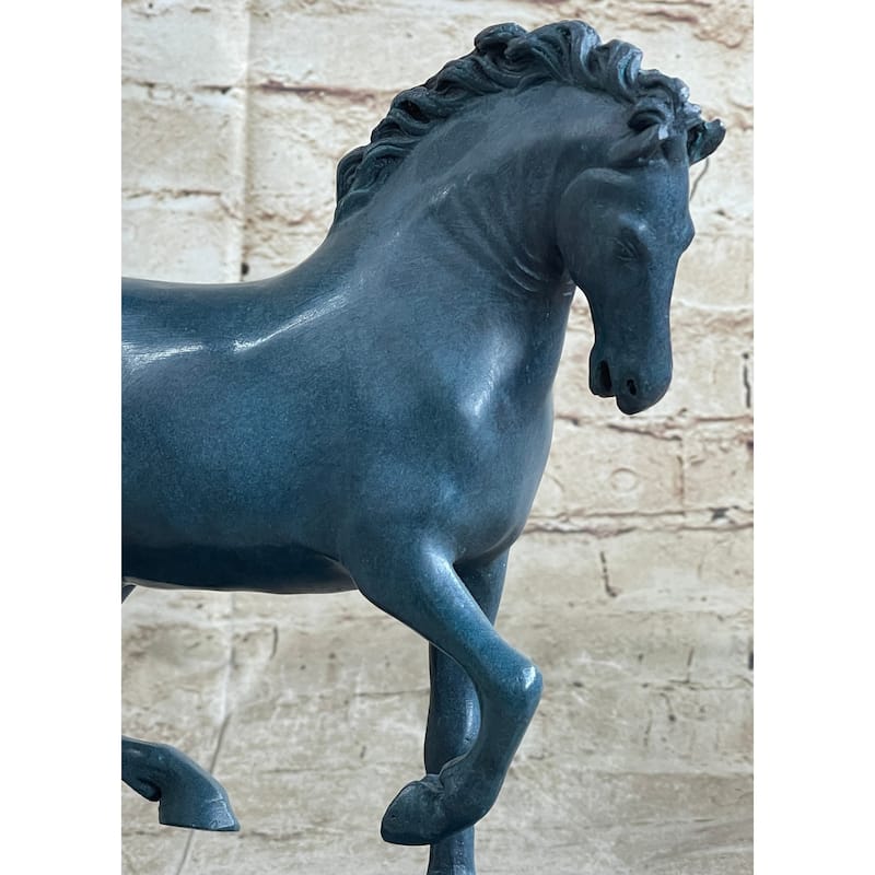 Hot Cast Bronze Chinese Tang Horse Green Blue Patina Sculpture Statue Figure