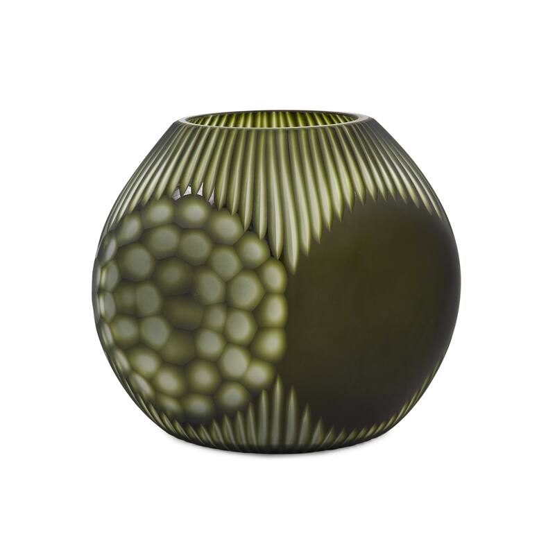 Allan Andrews Contemporary Four Sided Patterned Green Glass Vase - 8.75"H