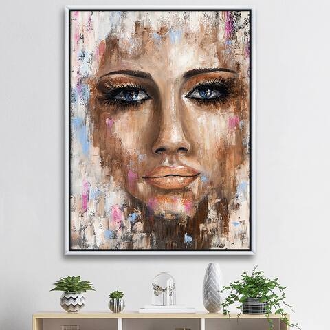 Designart 'Portrait Of A Young Woman I' Traditional Framed Canvas Wall Art Print