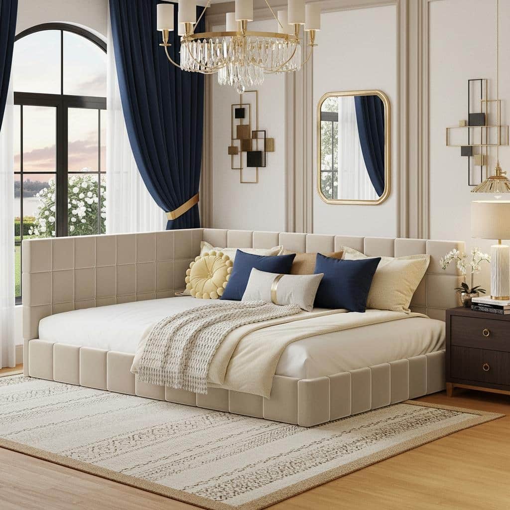 Full Size Upholstered Sofa Bed with L-Shaped Backrest by Harper&Bright Designs