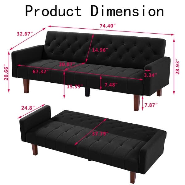 Linen Futon Sofa Couch for Living Room Convertible Fabric Upholstered
