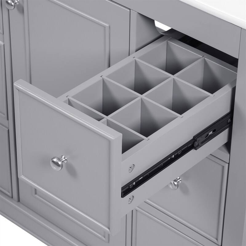 36'' Bathroom Vanity Cabinet with Ceramic Sink, Freestanding Bathroom Vanity Cabinet with 4 Drawers, 1 Door and Adjustable Shelf
