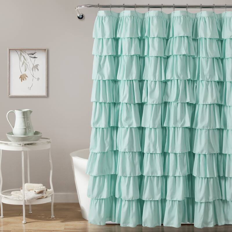 Lush Decor Ruffled Solid Color Shower Curtain - Light Turquoise