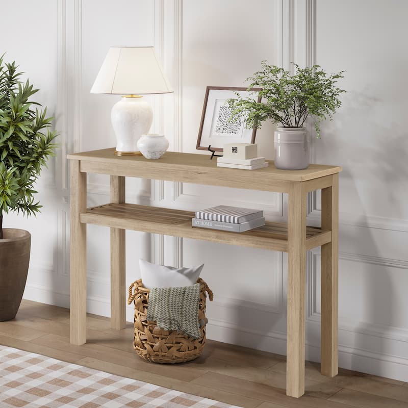NPD Furniture Tiburon Acacia Wood Console Table with Shelf
