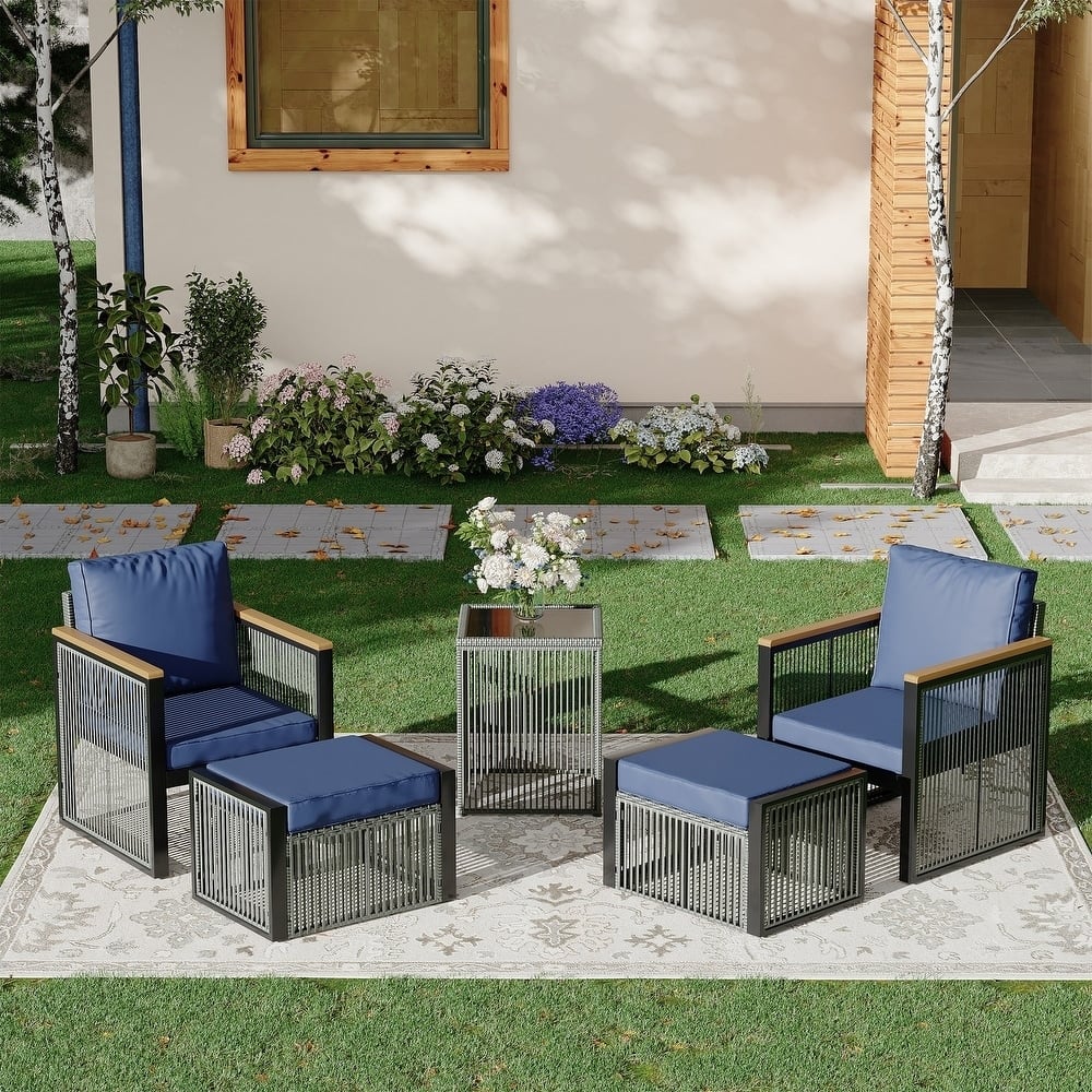 EROMMY Outdoor Furniture Sets - 5/6/7 Piece All-Weather Conversation Sets w Table & Ottoman, Sectional Sofa & Chairs for Patio