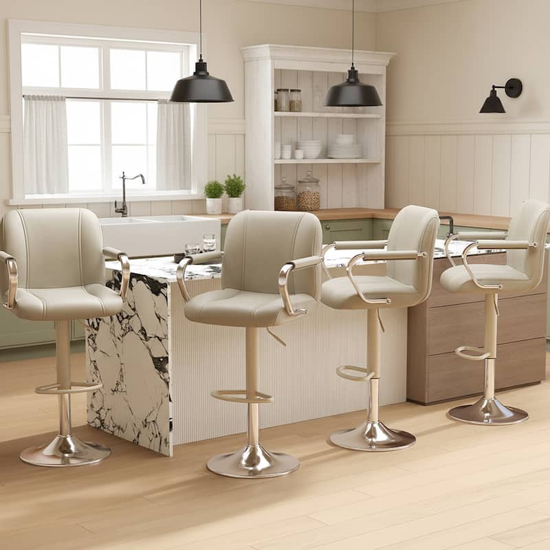 Swivel Bar Stools with Back Support - Adjustable Height Counter Stools for Kitchen Island & Home Bar - Beige - Set of 4