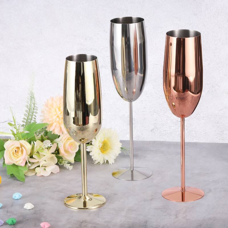 Unbreakable Stemmed Champagne Glasses, 270ml/9 OZ Champagne Flutes，Rose Gold - Rose Gold