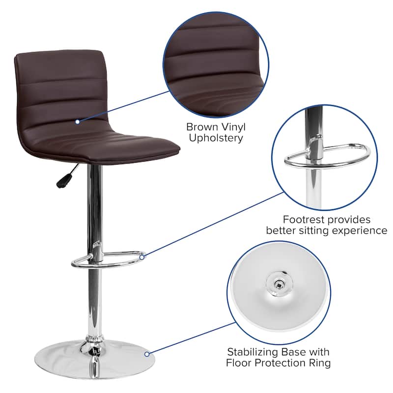 Modern Vinyl Stitch Back Adjustable Height Barstool - 16"W x 19"D x 35" - 44"H