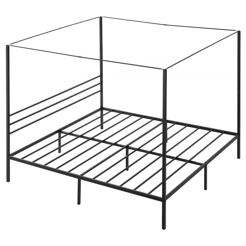 Modern Black Metal Canopy Bed Frame with 12.4 Inch Storage Clearance and Strong Weight Support