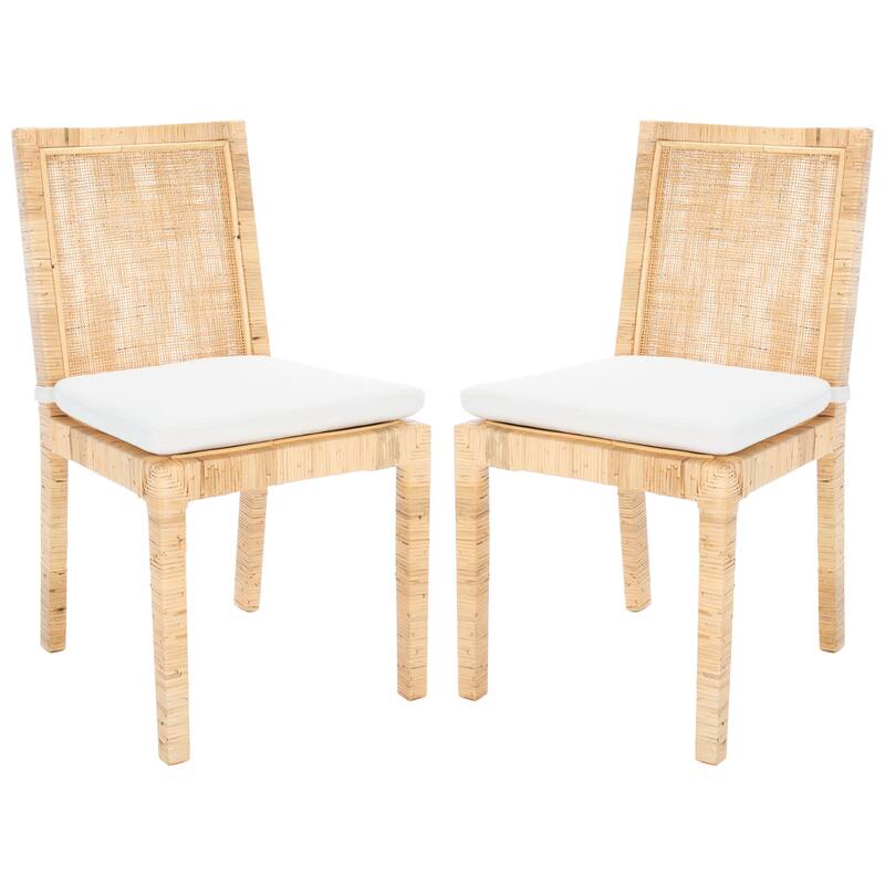 SAFAVIEH Jessye Cane Dining Room Chair with Cushion (Set of 2) - 21.7" W x 18.1" L x 38.6" H - 22"W x 18"D x 35"H