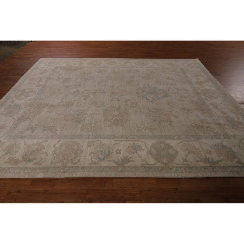 Beige Oushak Turkish Area Rug Handmade Vegetable Dye Wool Carpet - 8'1"x 10'3"