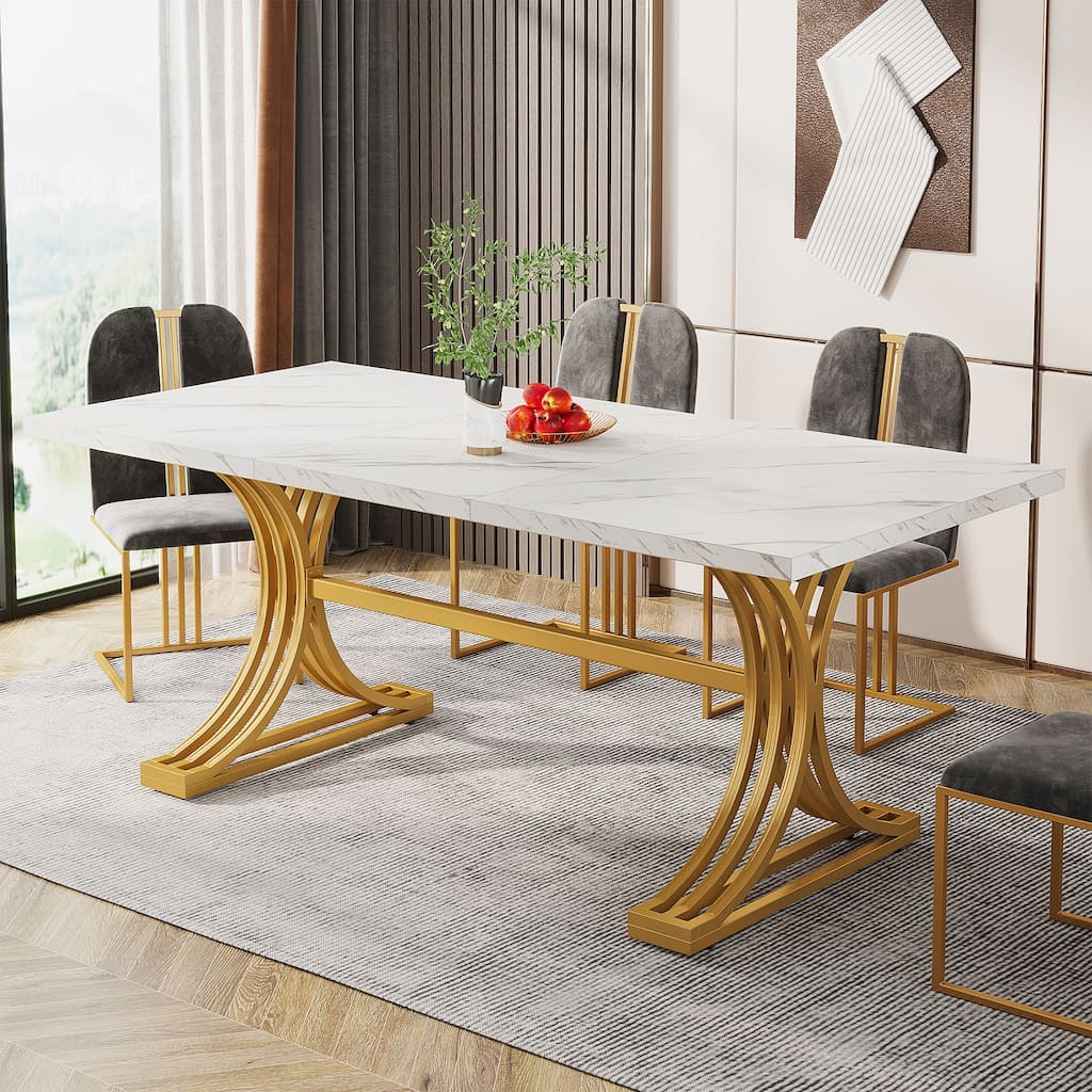 63'' Modern Dining Table with Trestles Legs for Kitchen Dining Room