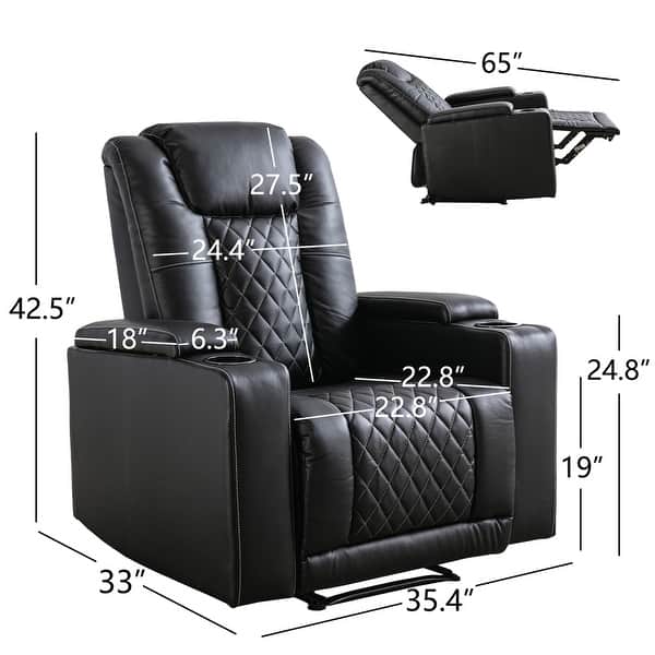 dimension image slide 1 of 2, Electric Power Theater Recliner Chair with USB Ports and Cup Holders