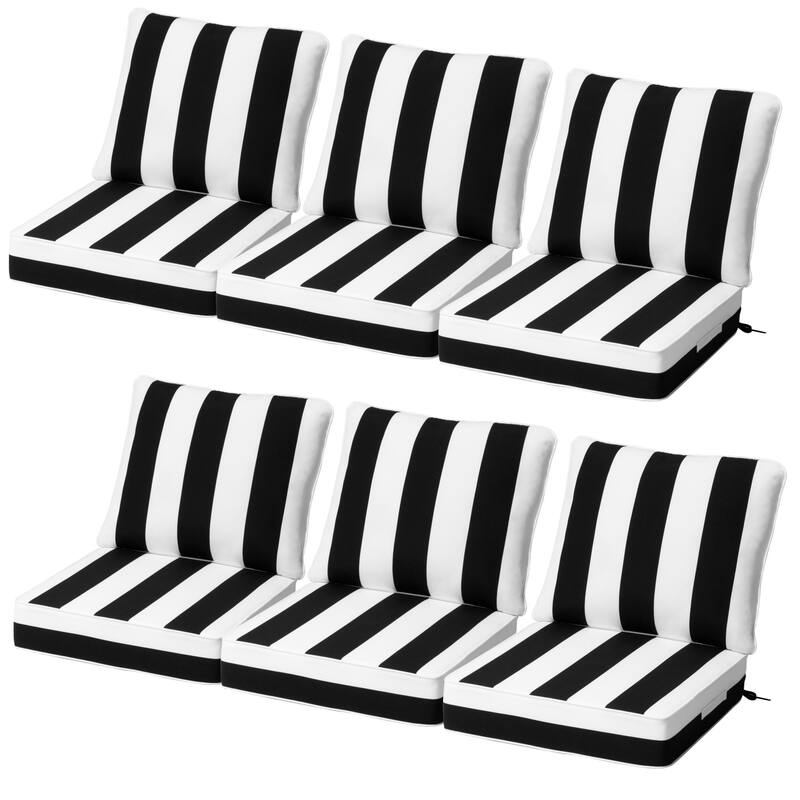 24''Wx24''Dx5.5''in T Outdoor Indoor Patio Premium Fabric Seat Cushions Set (Seat & Back) - 6PC - Black&White