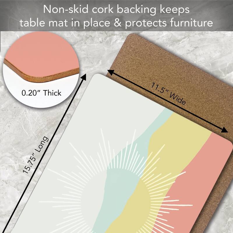 Mohave Sun Rays Decorative Hardboard Placemats with Protective Cork Backing 4 Pack Heat Tolerant and Easily Wipes Clean