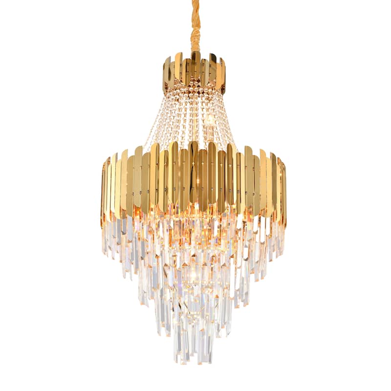 15-Light Gold Stainless Steel Chandelier With Clear Crystals