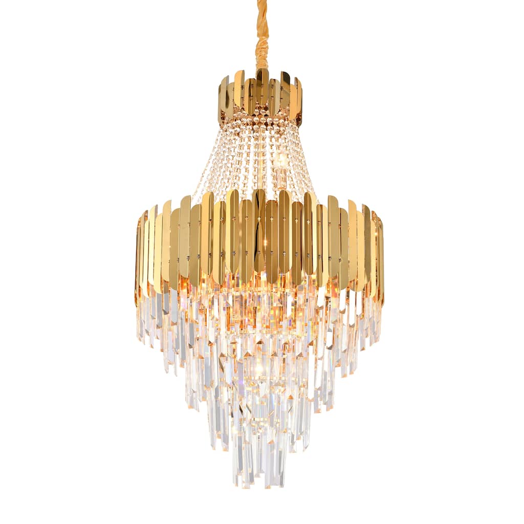 15-Light Gold Stainless Steel Chandelier With Clear Crystals
