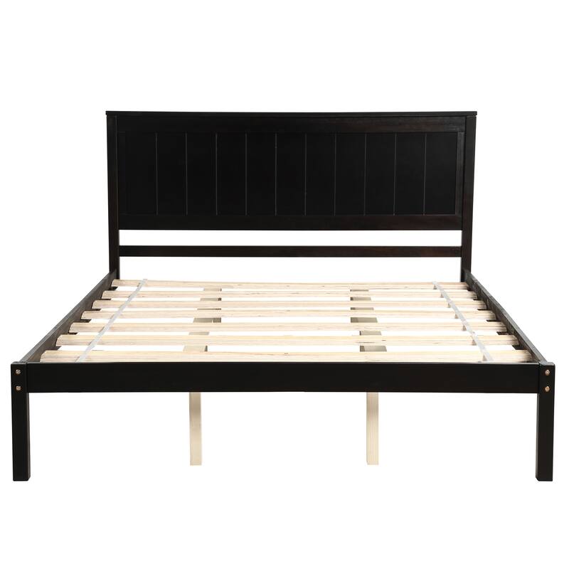 Classic Platform Bed Wood Bed with Headboard, Solid Wood Platform Bed Frame with Strong Slats Support/No Box Spring Needed