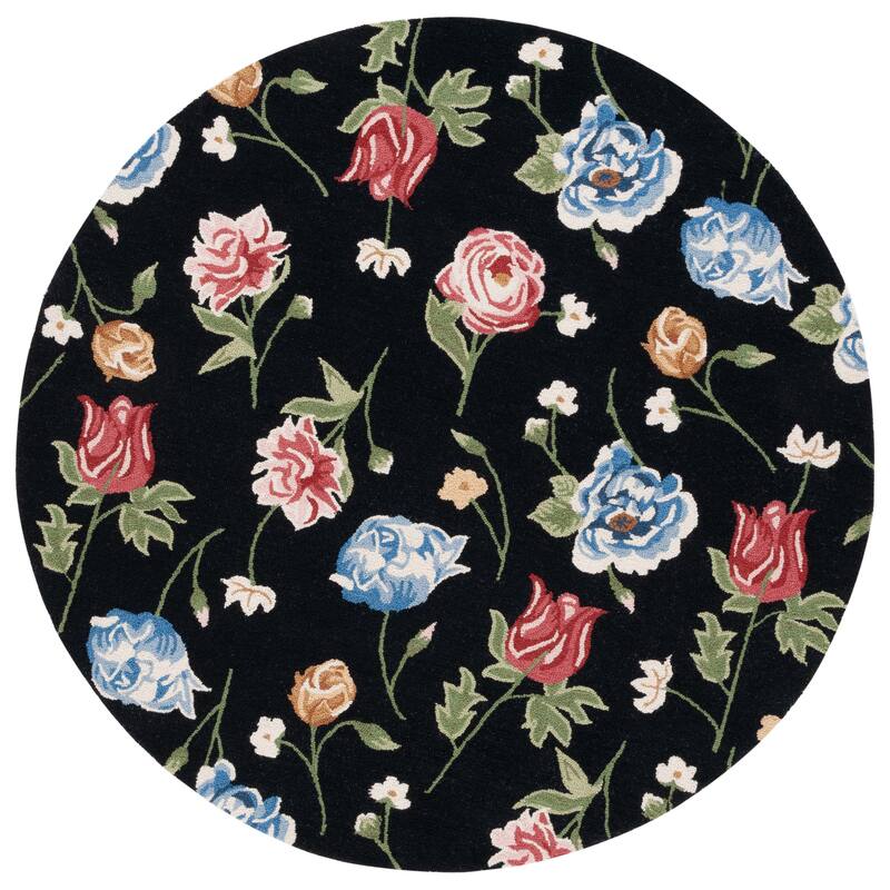 SAFAVIEH Handmade Chelsea Bloomery French Country Floral Wool Rug - 6' Round - Black/Red