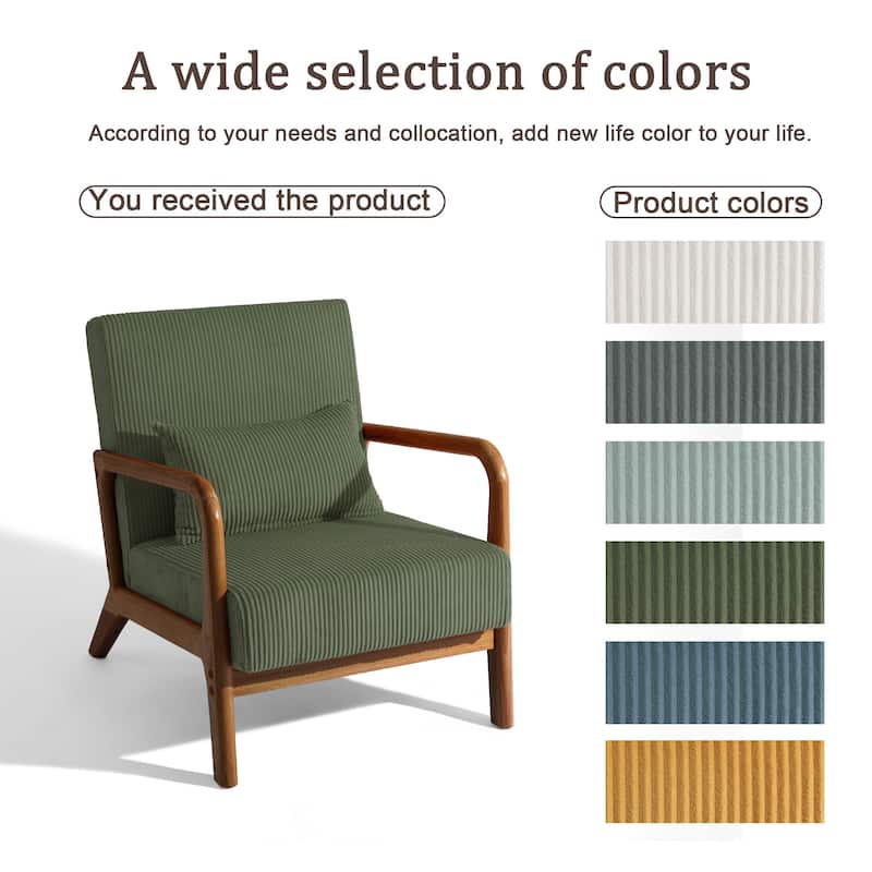 25" W Mid Century Upholstered Wood Accent Chair with Pillow