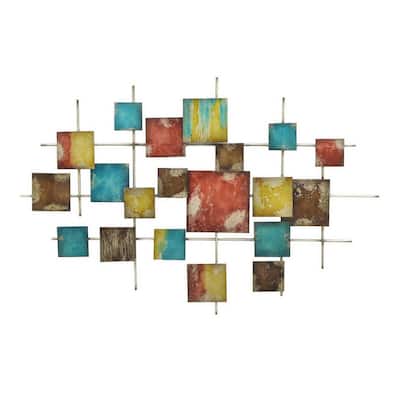 Dobi 36 Inch Wall Decor, Multiple Square Accents, Multicolored Design