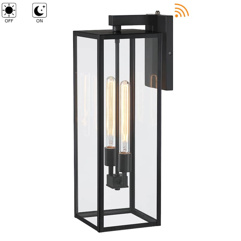 25"H 2-Light Matte Black Hardwired Outdoor Wall Lantern Sconce