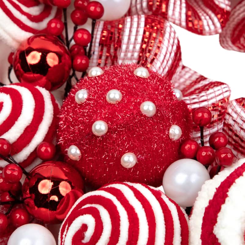Peppermint and Berries Christmas Wreath - 20" - Unlit