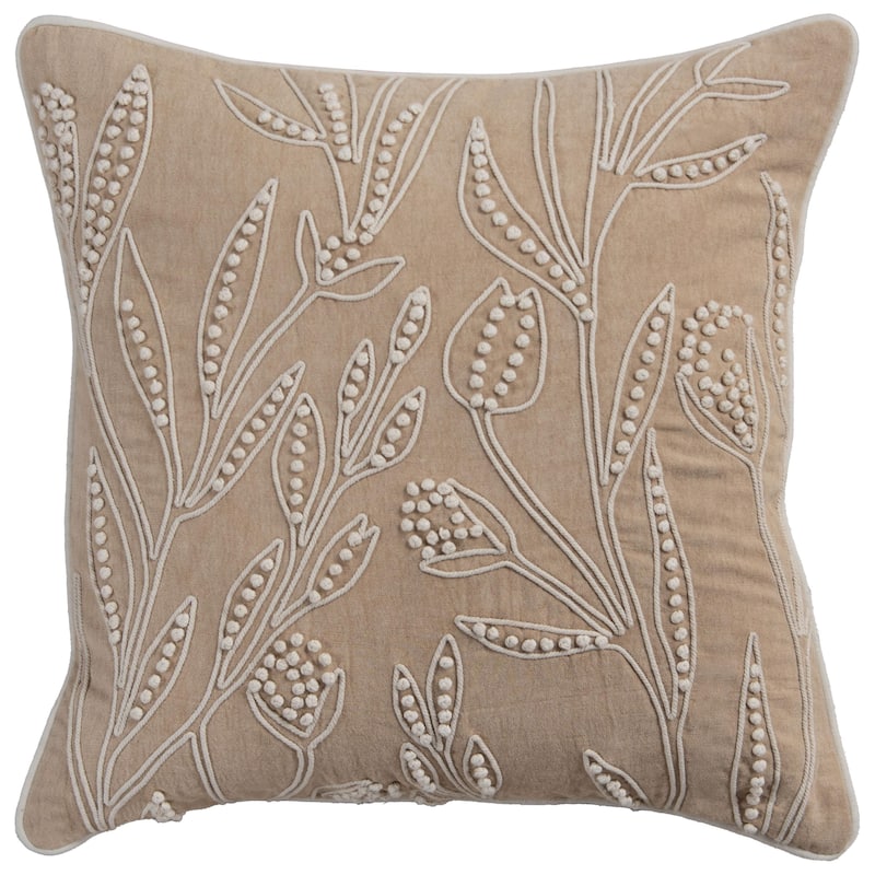 Rizzy Home Botanical Embroidered Throw Pillow - Down - Natural