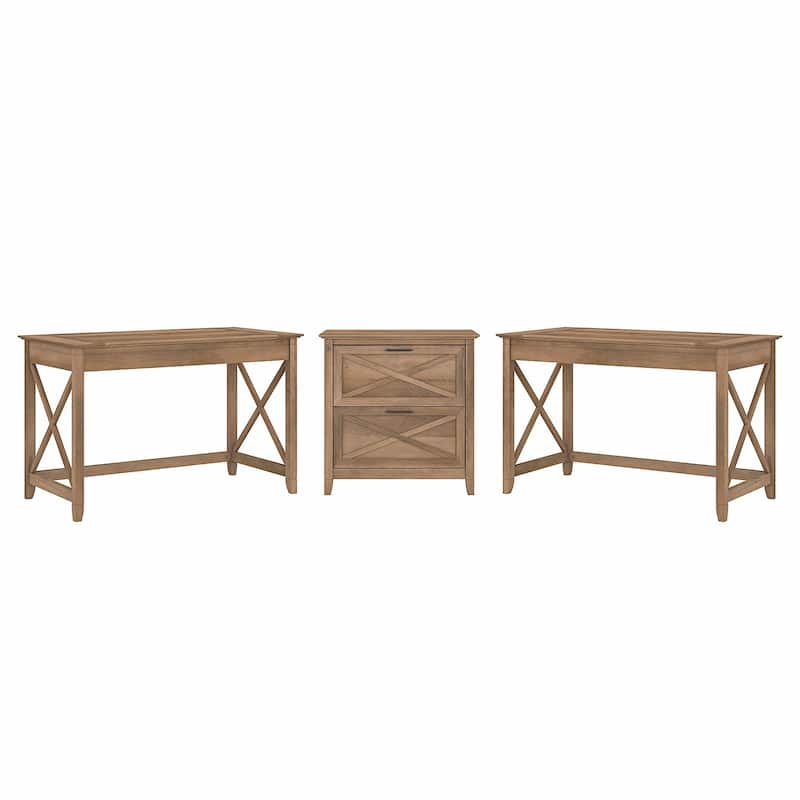 Key West 2 Person Desk Set with Lateral File Cabinet by Bush Furniture