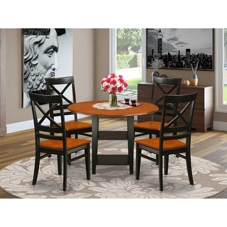 5 Piece Dinette Set - Round Table & 4 Chairs - Rustic Black Cherry ...