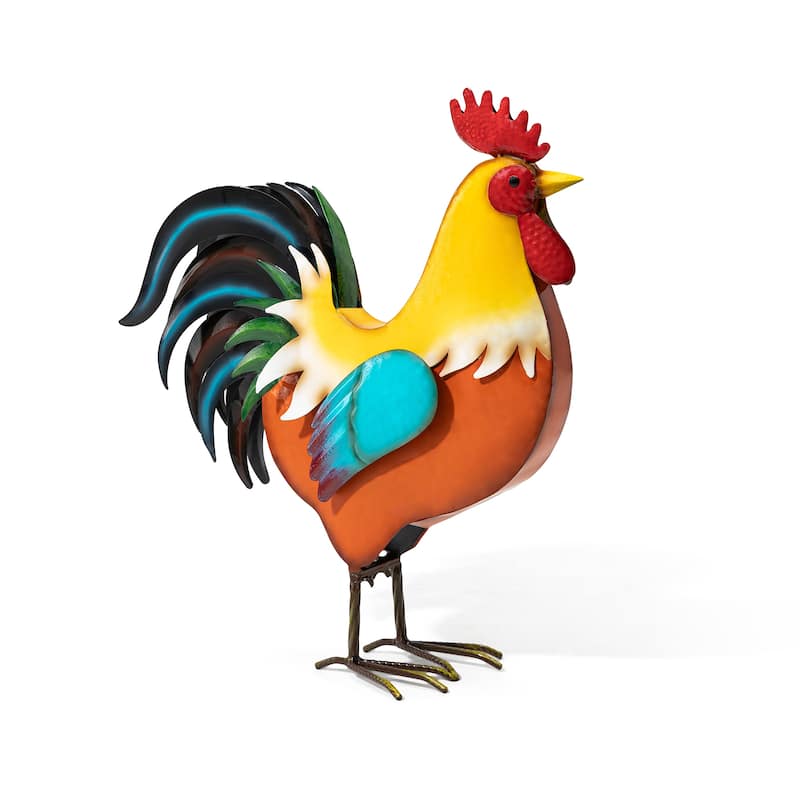 21"H Metal 3D Vibrant Standing Rooster Garden Statue by Glitzhome
