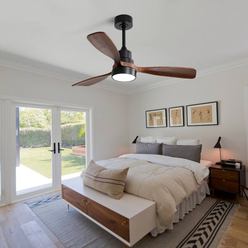 48in Walnut Wood Ceiling Fan with LED Light & Remote - 48