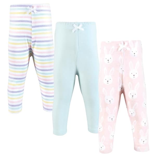 slide 1 of 1, Hudson Baby Infant Girl Cotton Pants and Leggings, Easter Bunny Pink 0-3 Months - Easter Bunny Pink