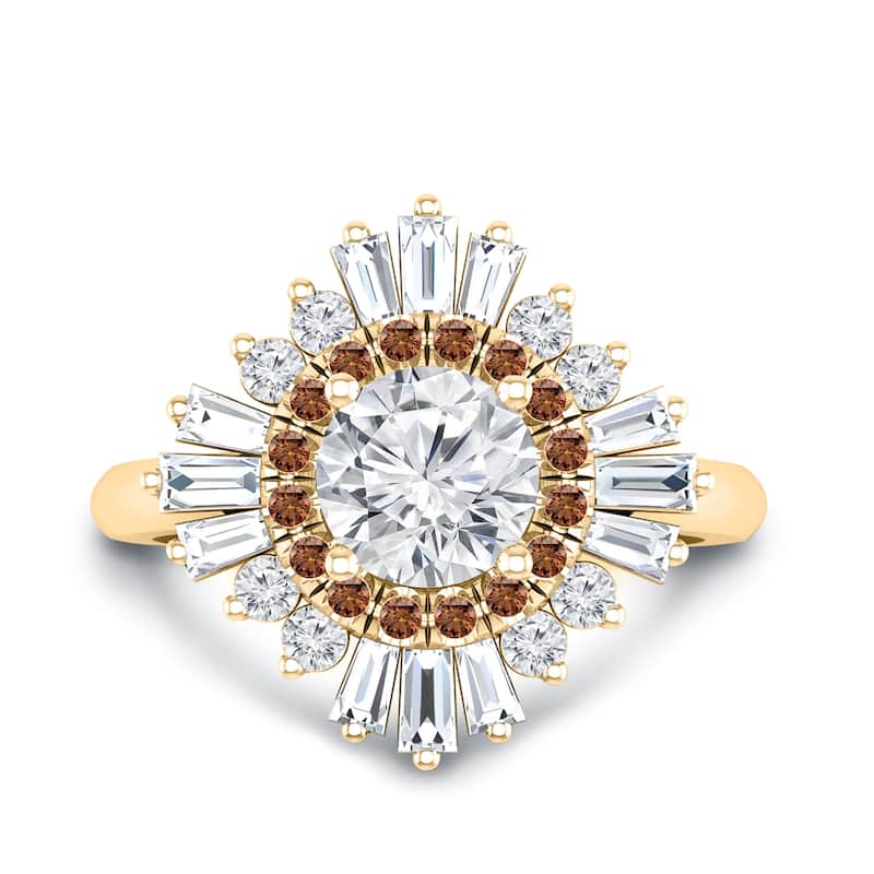 Auriya 14k Gold 1 1/2ctw Ballerina Halo Diamond Engagement Ring Certified (G-H, VS1-VS2) - Yellow - 9