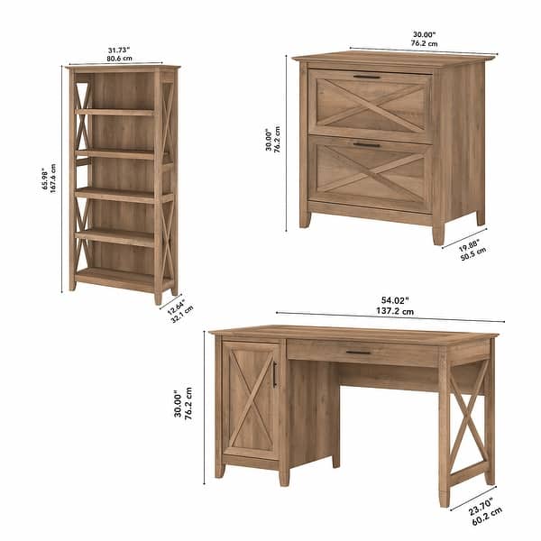 dimension image slide 18 of 21, Key West 54W Computer Desk with Cabinet and Bookcase by Bush Furniture