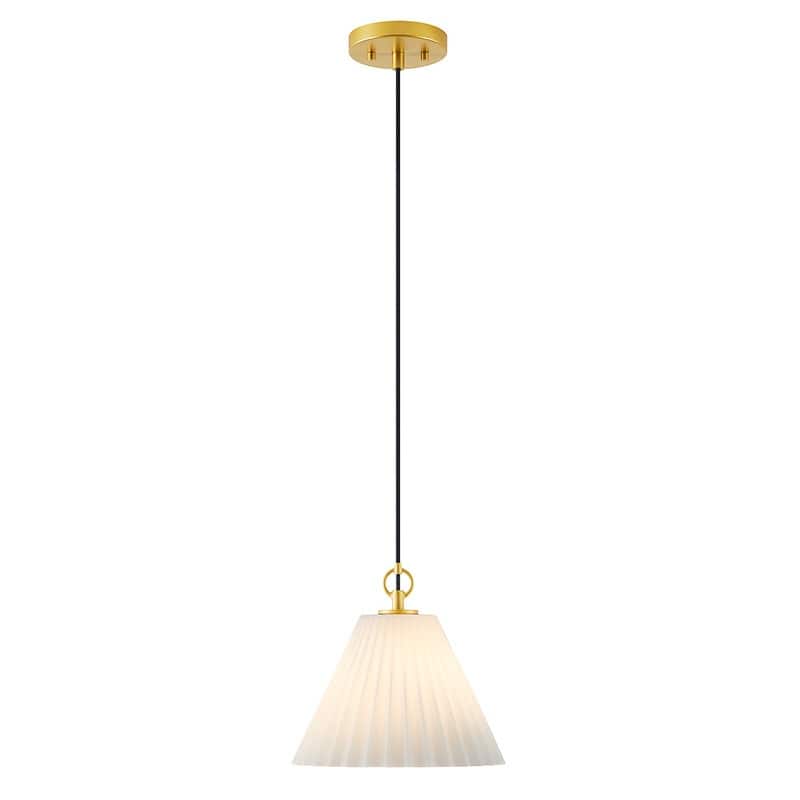 KAWOTI 1-Light Pendant with Fluted Opal White Glass - W11" x H10"（MaxH84.6"）