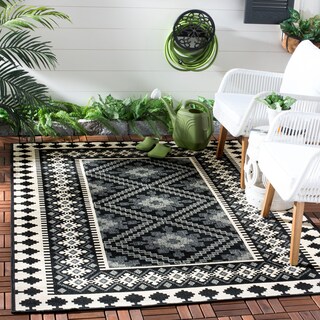 SAFAVIEH Veranda Eyvor Indoor/ Outdoor Waterproof Patio Backyard Rug - Black/Creme [8' x 11'] - 8' x 11'