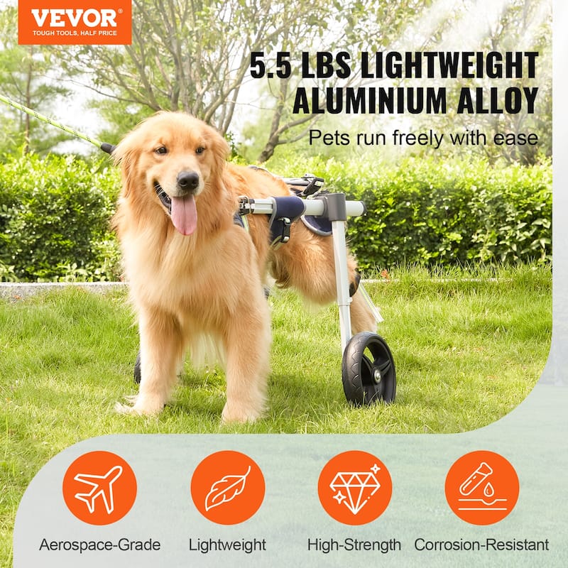 VEVOR 2 Wheels Dog Wheelchair for Back Legs, Dog Cart/Wheelchair for Injured, Disabled, Paralysis, Hind Limb Weak Pet