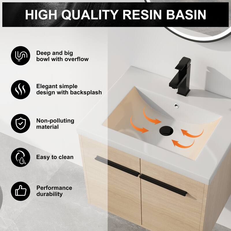 ARTCHIRLY 16/20/24/30/36 Inch Bathroom Vanity With Sink, Floating Bathroom Vanity With Soft Close Door