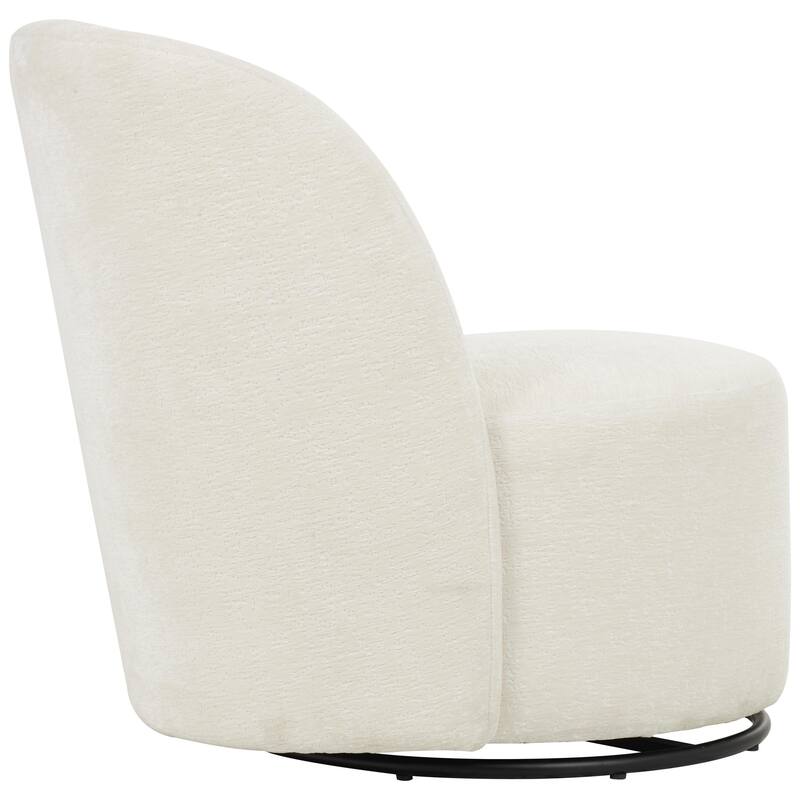 Polyester Round Swivel Boucle Accent Chair with Black Base - White - Roche River Decor