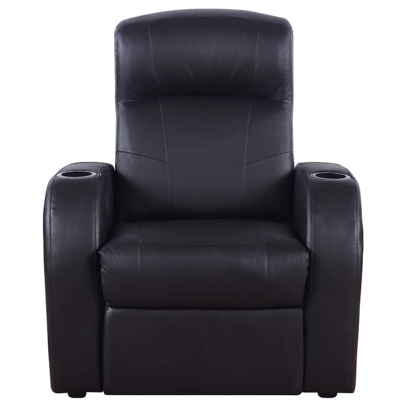 Black Genuine Leather Recliner with Cup Holders