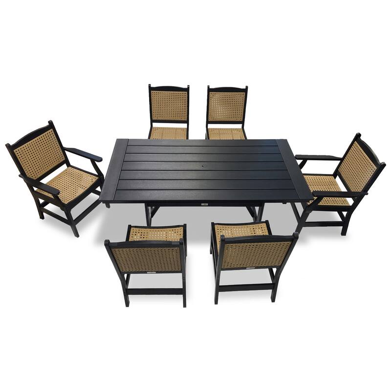LuXeo Tuscany Woven Rattan Dining 7-Piece Set - Black