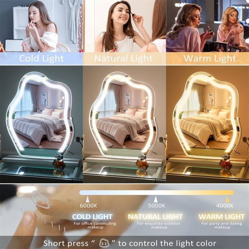 VANITII Makeup Vanity Cloud LED Mirror 18" x 22" With Lights Strip Smart Control Wall Mount Decor Glass White