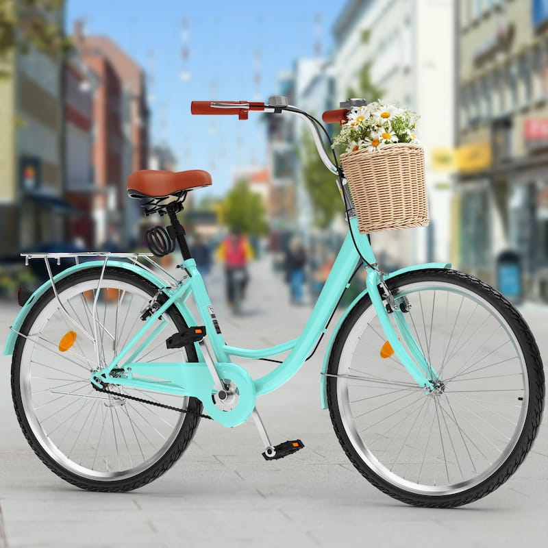 24"/26" Single Speed Beach Cruiser Bike Adult Womens Bicycle with Adjustable Seat