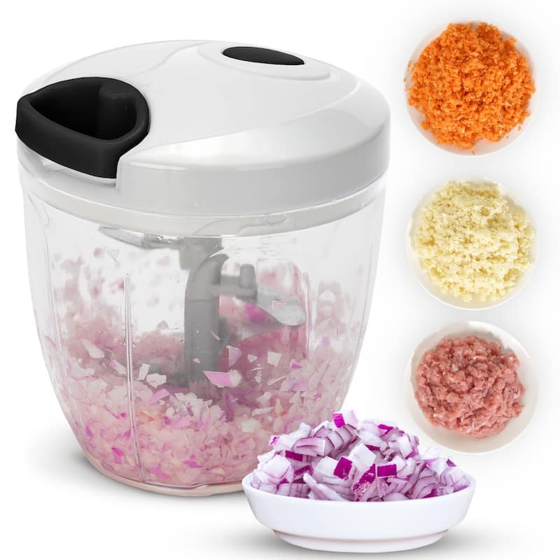 Cheer Collection 30oz Pull String Vegetable Chopper Black And White - Black and White