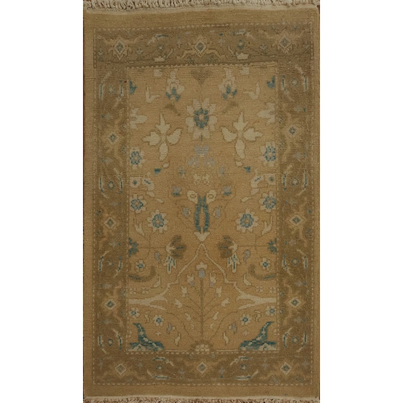 Hand Knotted Oriental 100% Wool Carpet Traditional All-Over Brown Ziegler Area Rug - 2' 11'' X 1' 11''
