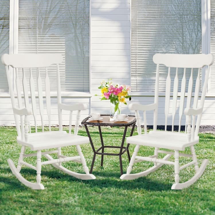 Rocking Chair with Solid Wooden Frame for Garden and Patio - 25.5" x 32.5" x 46.5"(L x W x H)