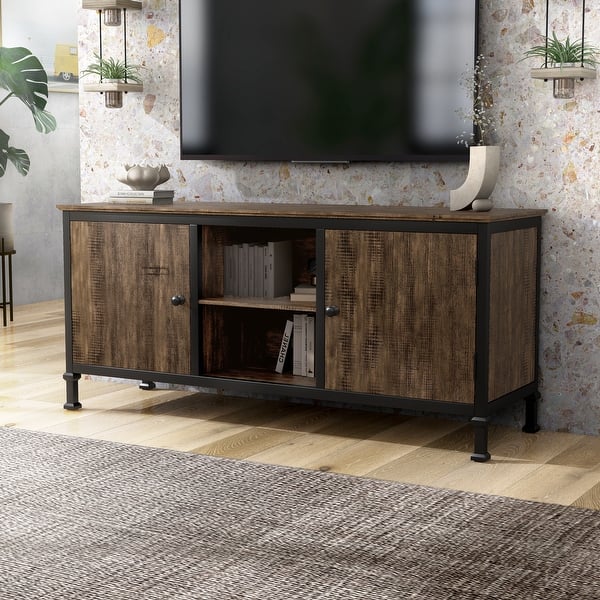 slide 2 of 9, Dele Rustic Oak 60-inch Wood Multi-functional Storage TV Console by Furniture of America Weathered Oak