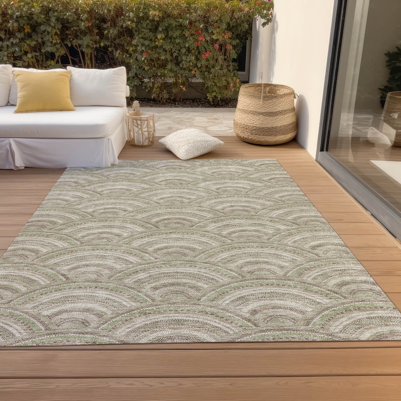 Machine Washable Indoor/ Outdoor Modern Mosaic Chantille Rug - Taupe - 10' x 14'